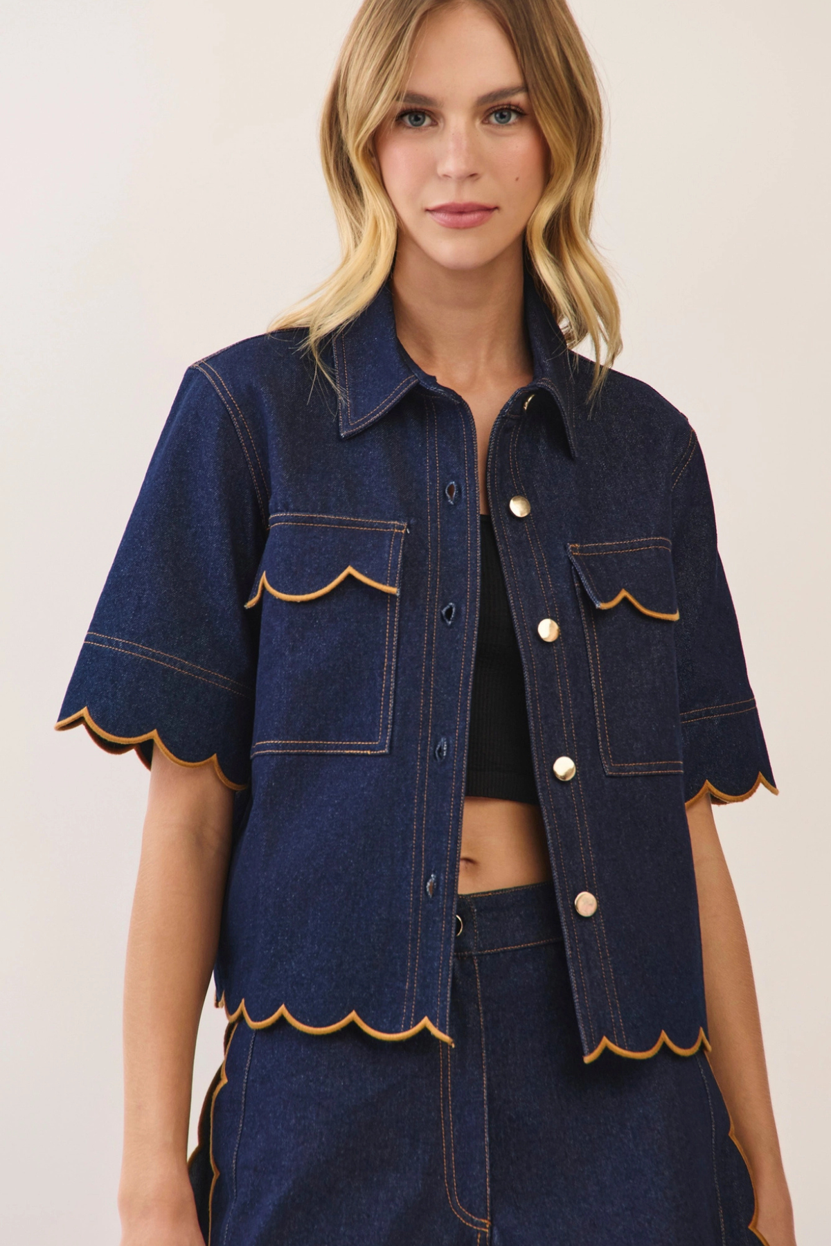 TCEC Women's Scallop Trim Denim Shirt