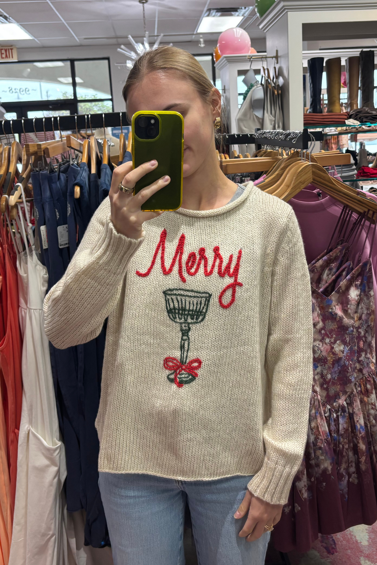 Wooden Ships Women's Half Moon/Red/Kale Merry Cocktail Chunky Crew