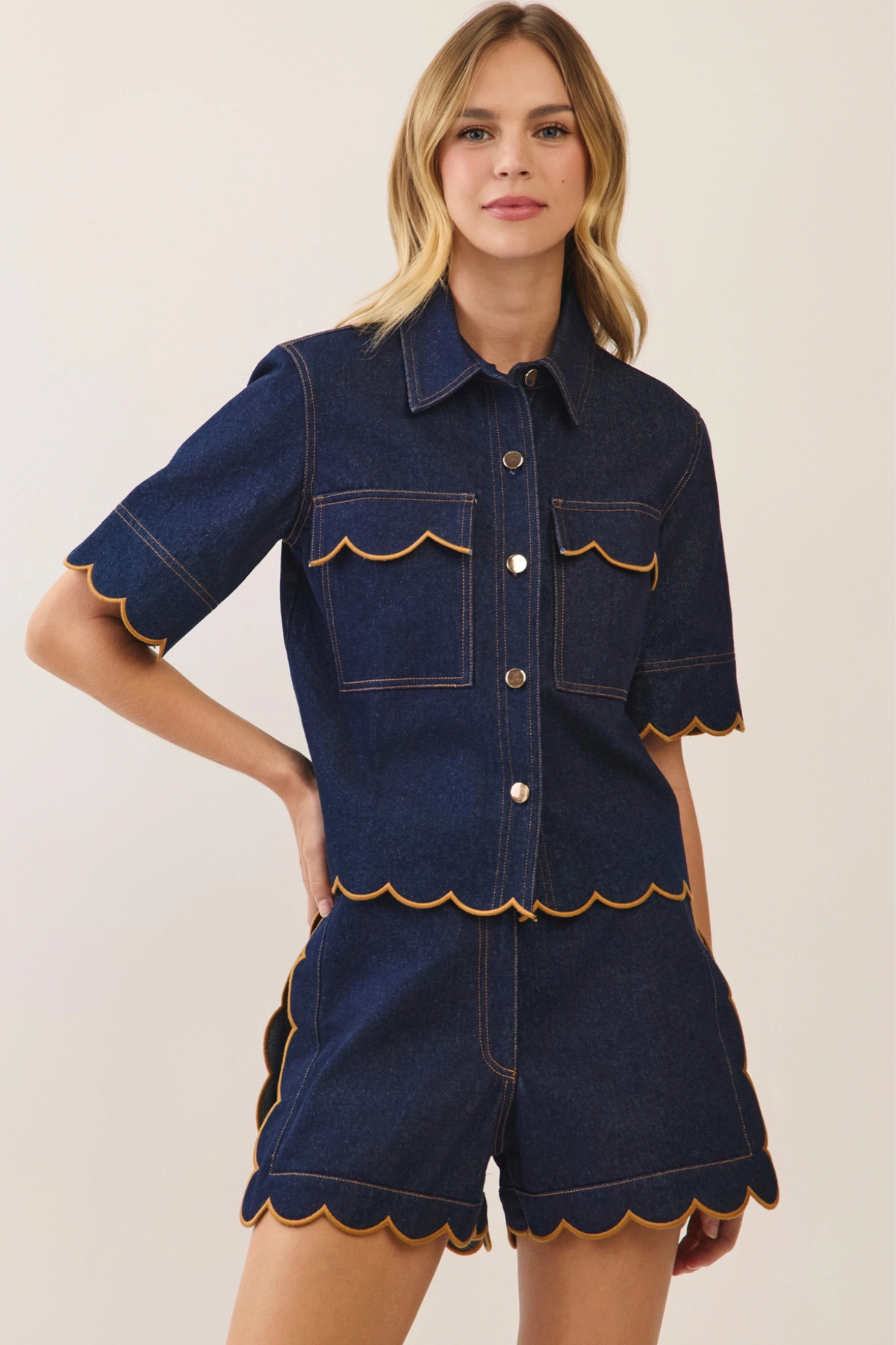 denim short sleeve top at jcole shoes tulsa