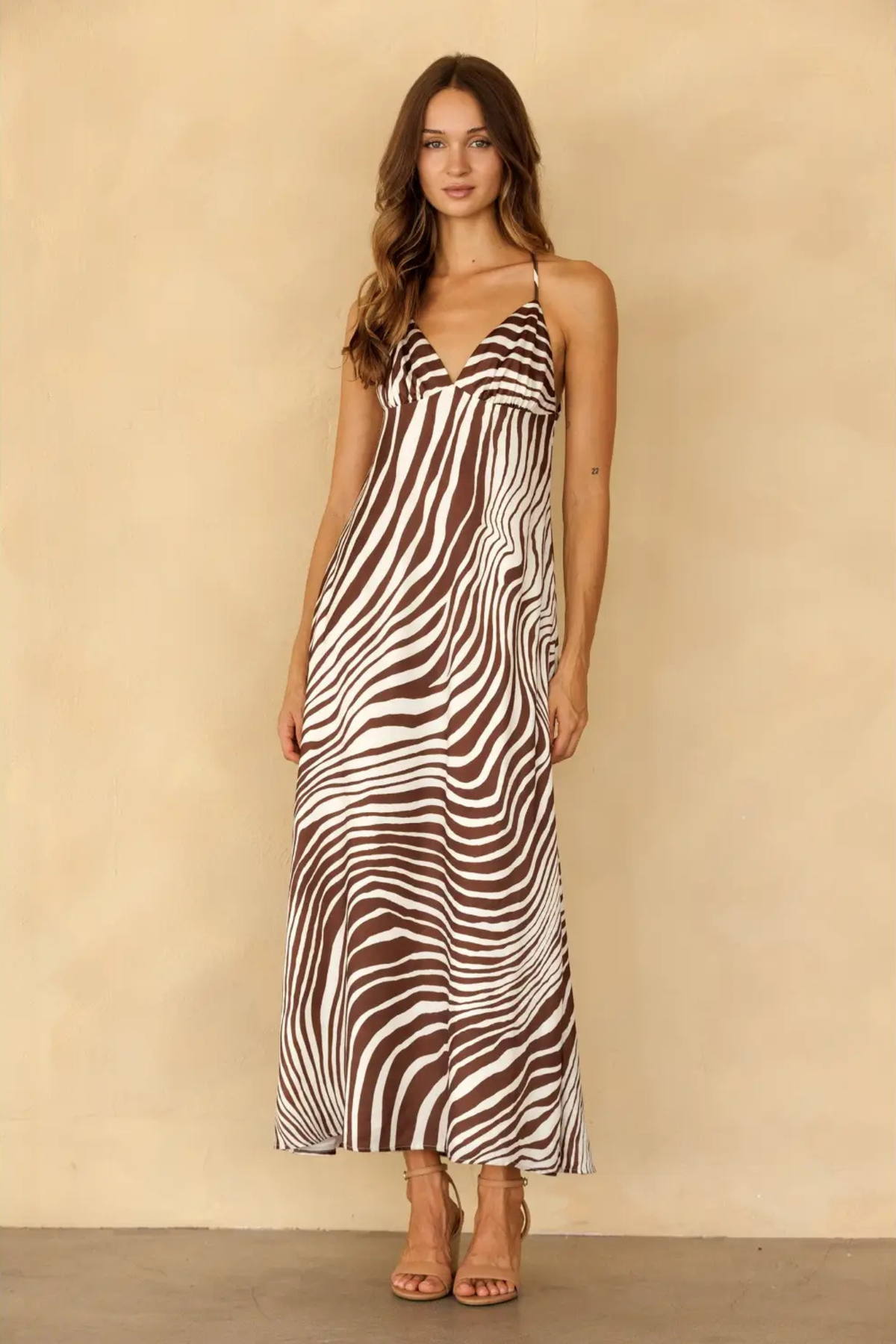 Storia Women's Ivory & Brown Zebra Print Maxi Dress