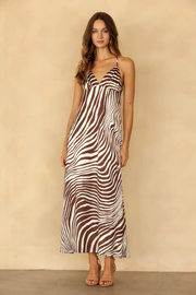 Storia Women's Ivory & Brown Zebra Print Maxi Dress