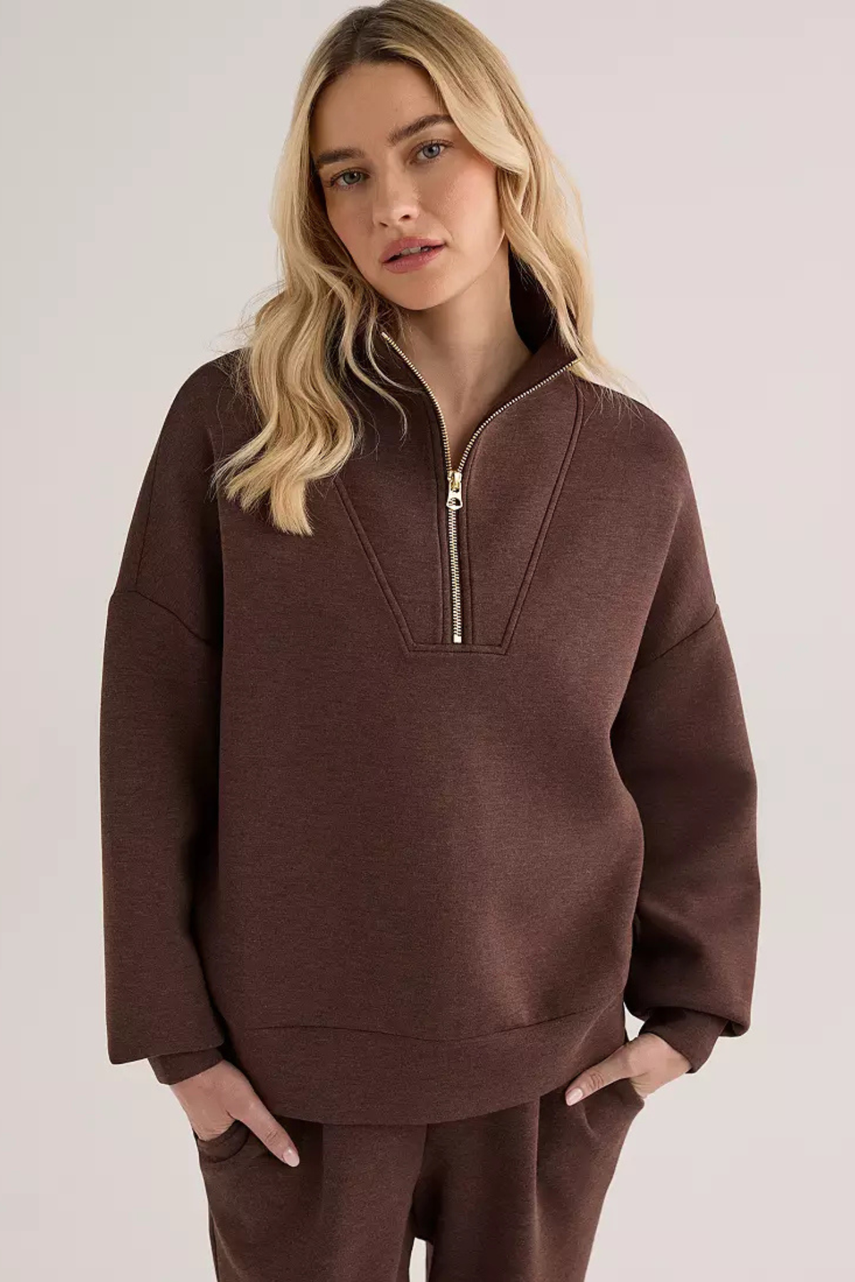 brown Varley quarter zip sweatshirt at jcole shoes tulsa