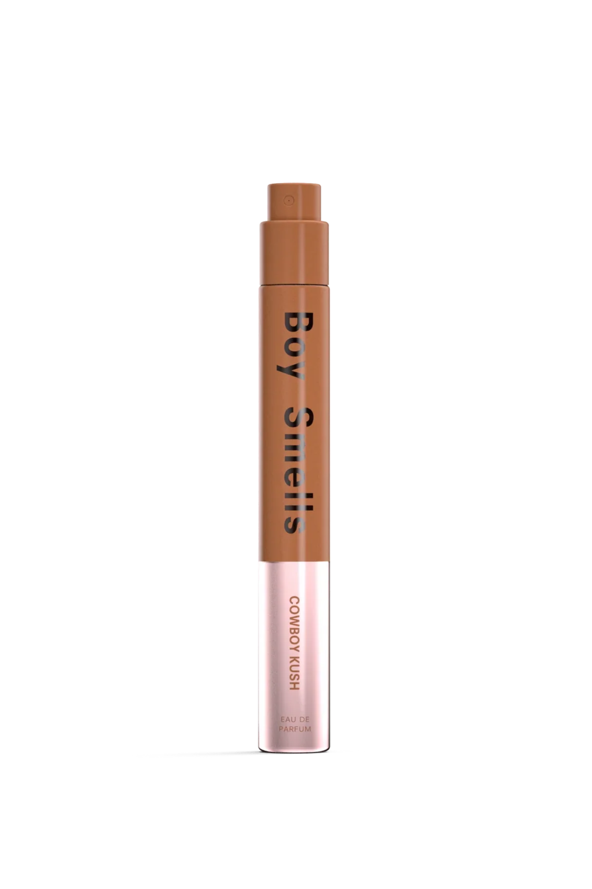 Boy Smethies Combat Rubb cosmetic stick in a warm brown shade, featuring a brown cap and a clear lower section showing a light pinkish-brown cream, set against a plain white background.