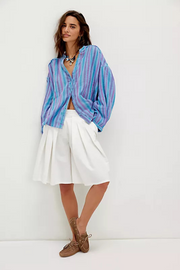 Free People: Striped Valley Double Cloth Top in Blue Combo