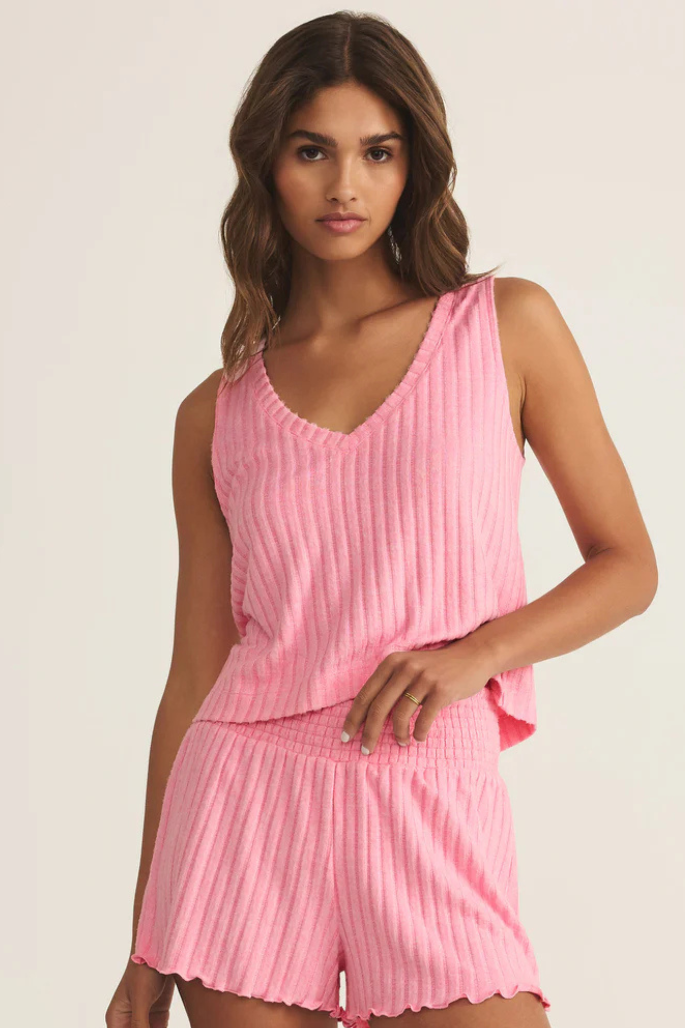 Z Supply: Sloane V-Neck Rib Tank in Passion Fruit