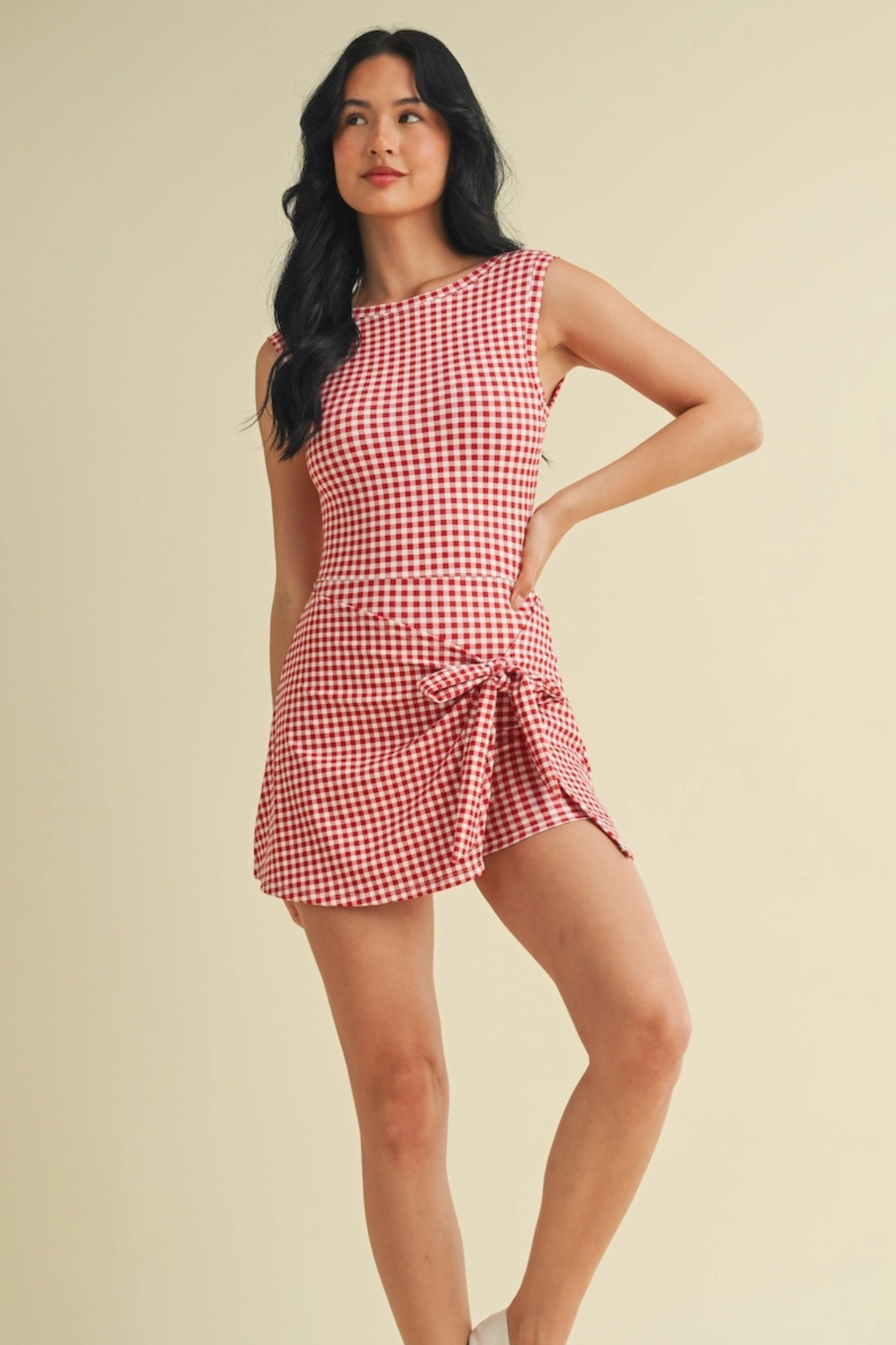 Sleeveless Wrap Dress in Red Gingham