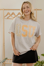 Livy Lu: OSU Cowboys Quilted Puff Ink Thrifted Tee in Ash Gray