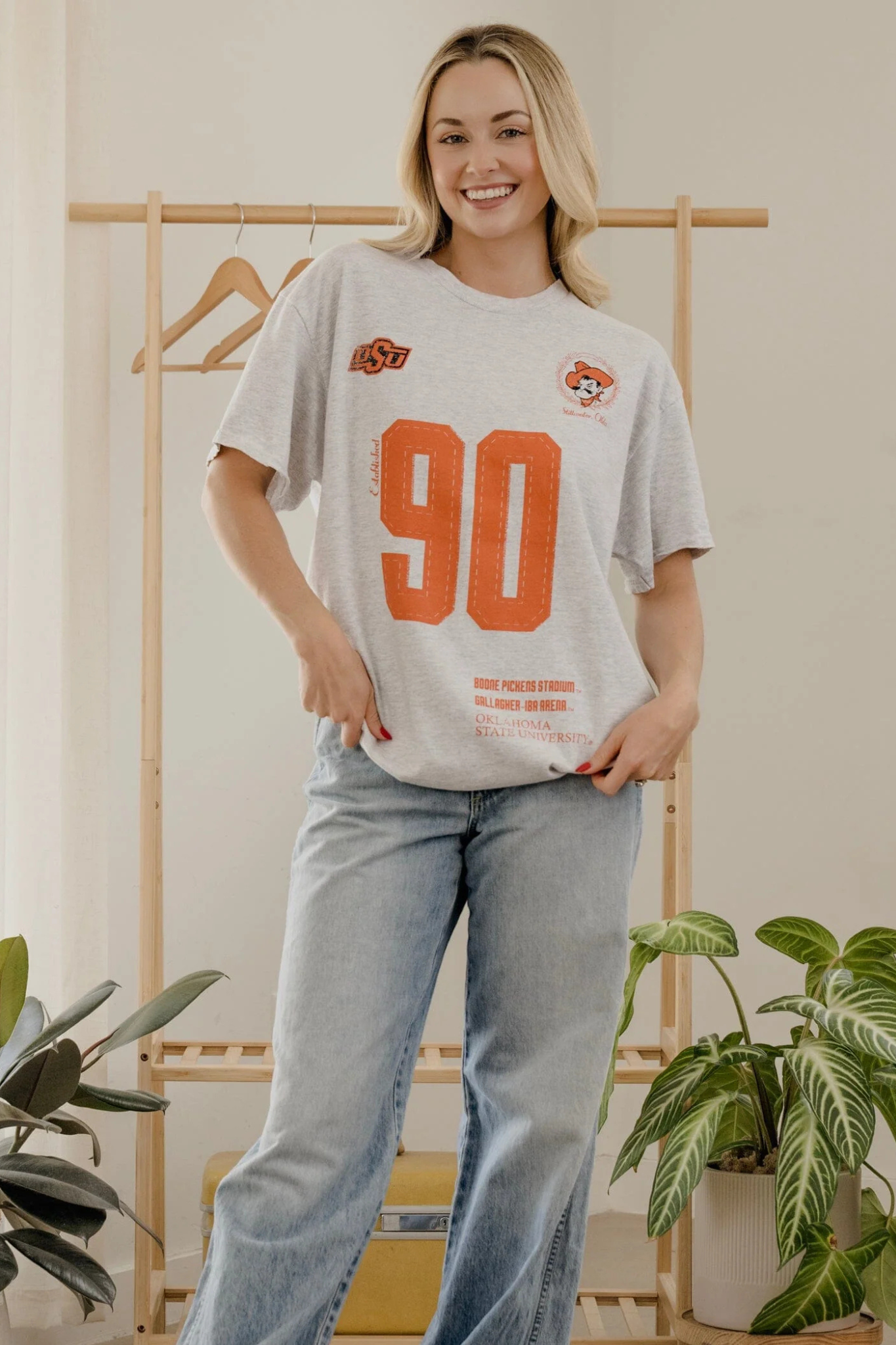 Livy Lu: OSU Cowboys Crest Stamp Thrifted Tee in Ash Gray