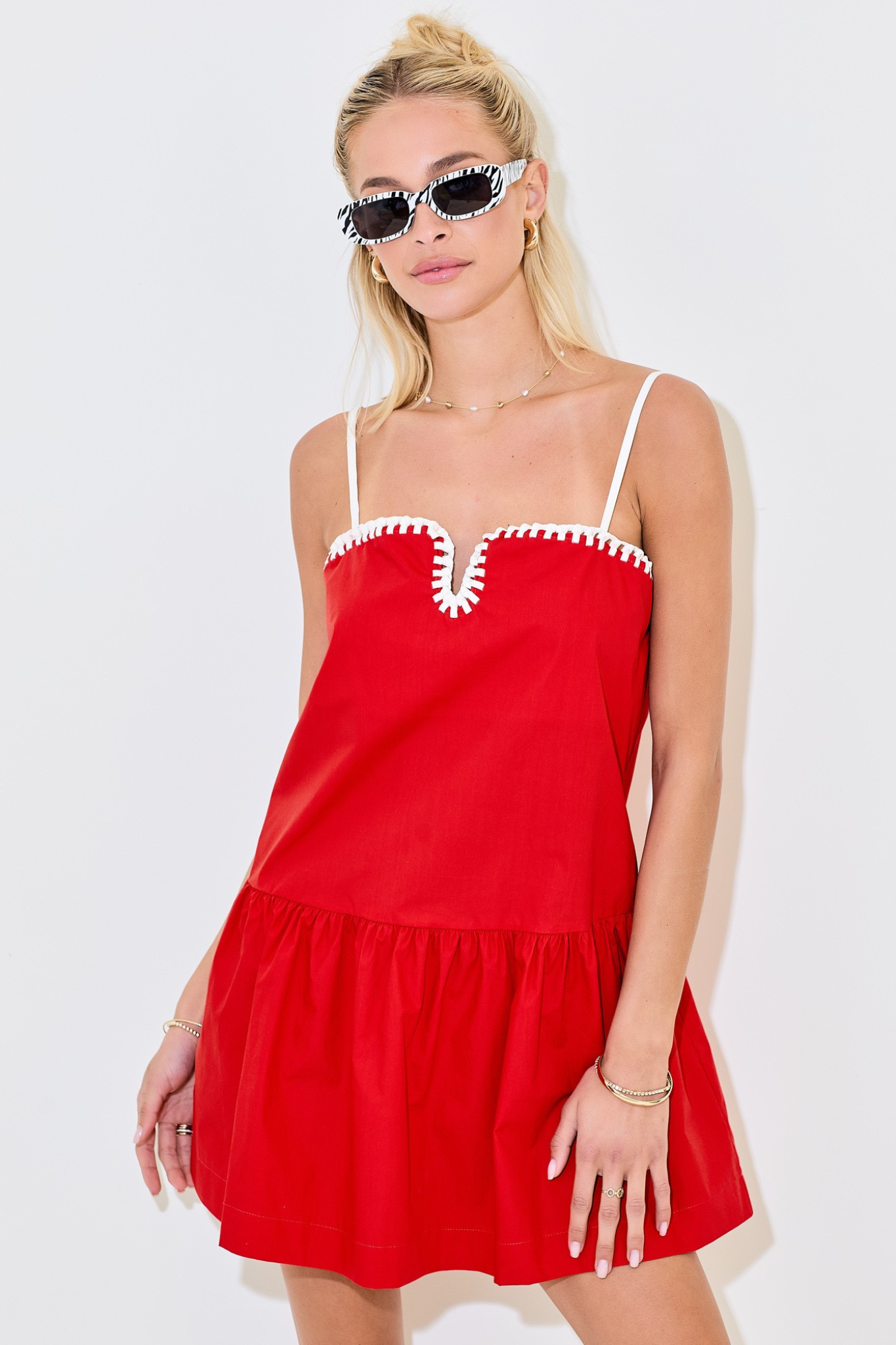Daisy Dress in Red/White