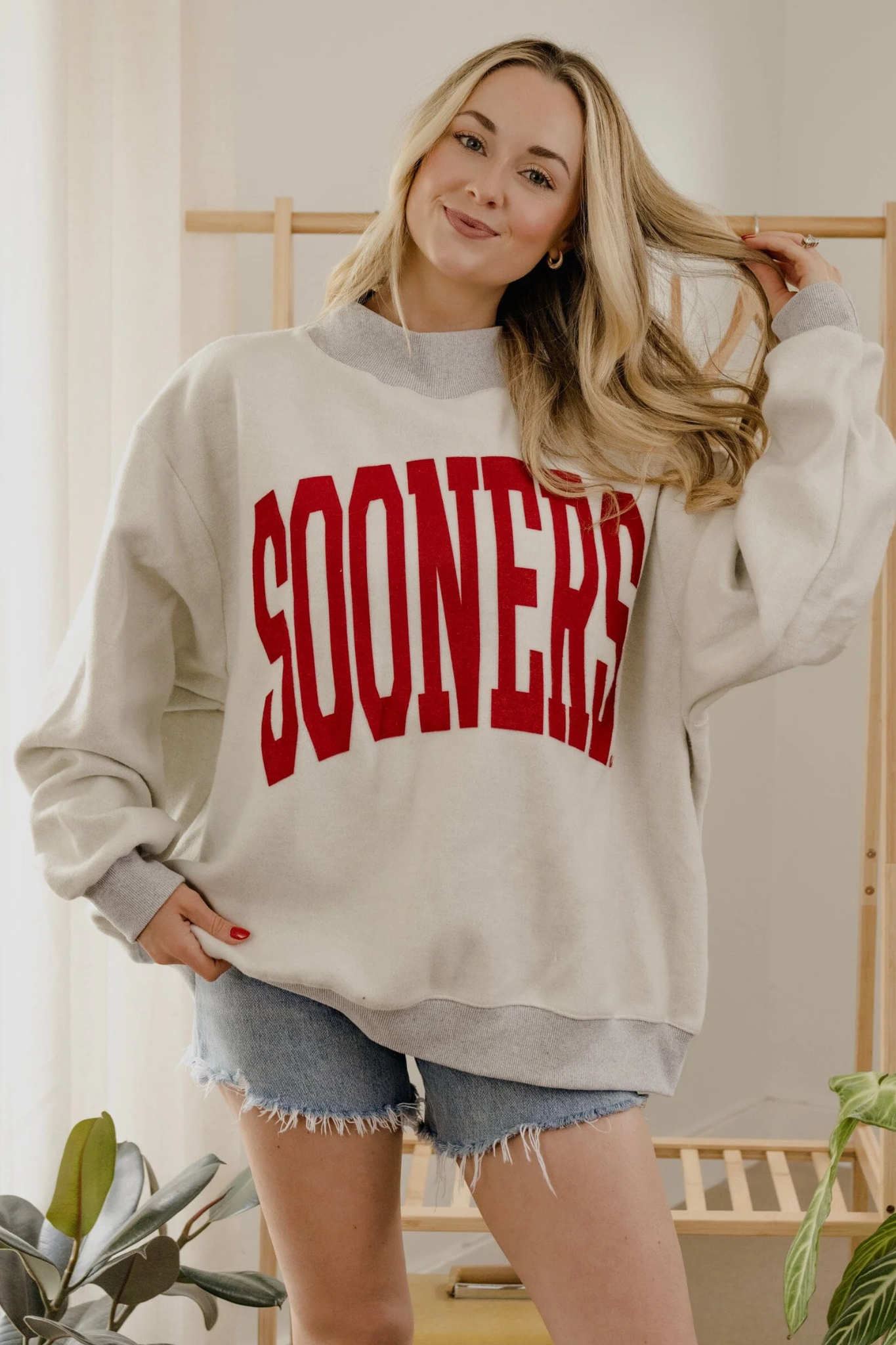 Livy Lu: OU Sooners Tall Boy Reversible Mock Neck Sweatshirt in Gray