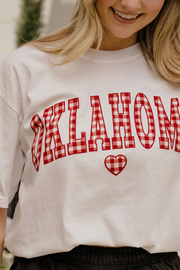 Livy Lu: OU Oklahoma Sooners Gingham Heart Comfort Tee in White
