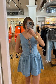 Mable: Front Tie Detail Romper in Light Denim