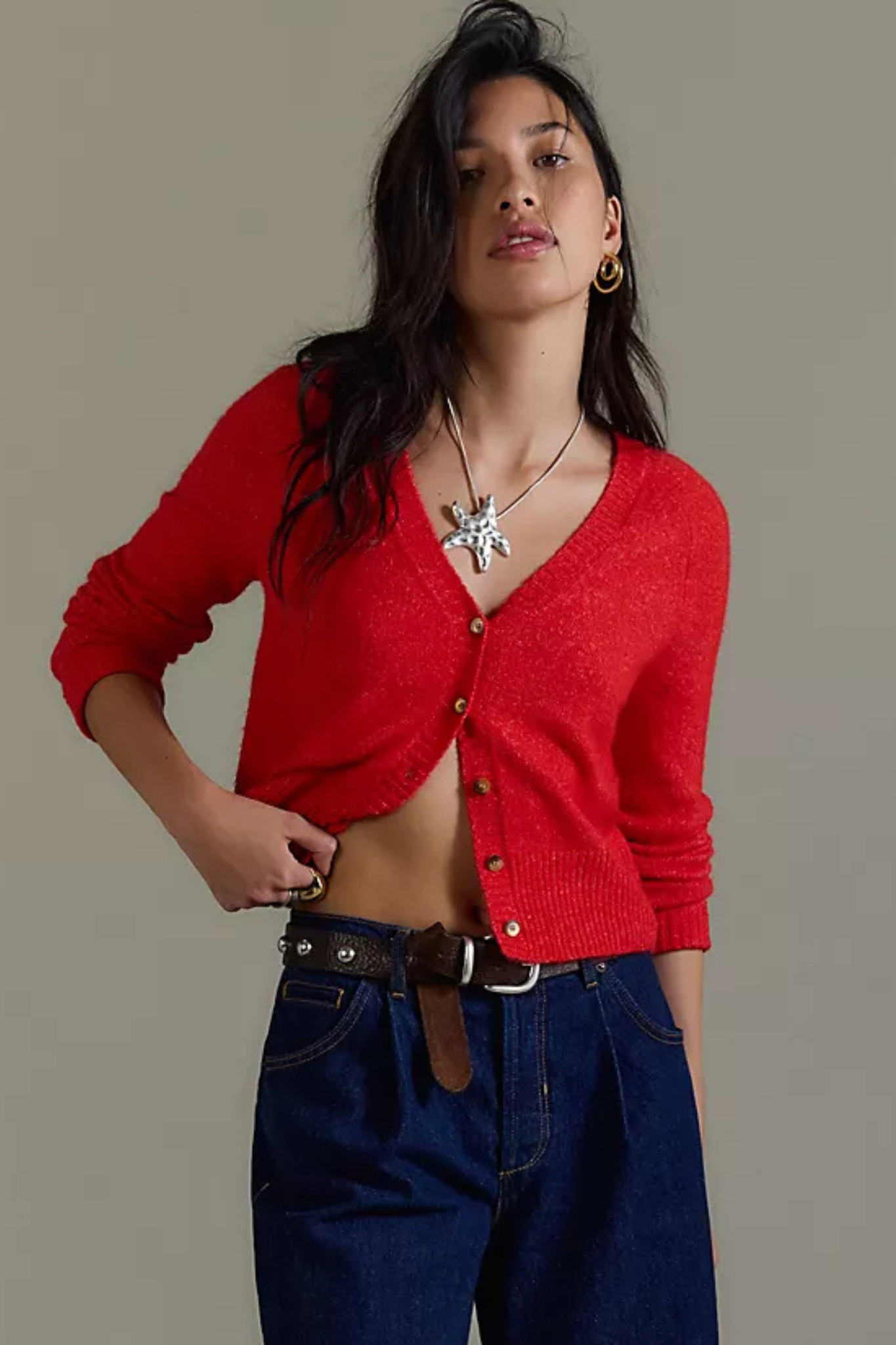 Free People: School Girl Cardi in Cherry Pop Melange