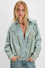 Free People: Tattered & Ruffled Top in Vintage Tint Wash