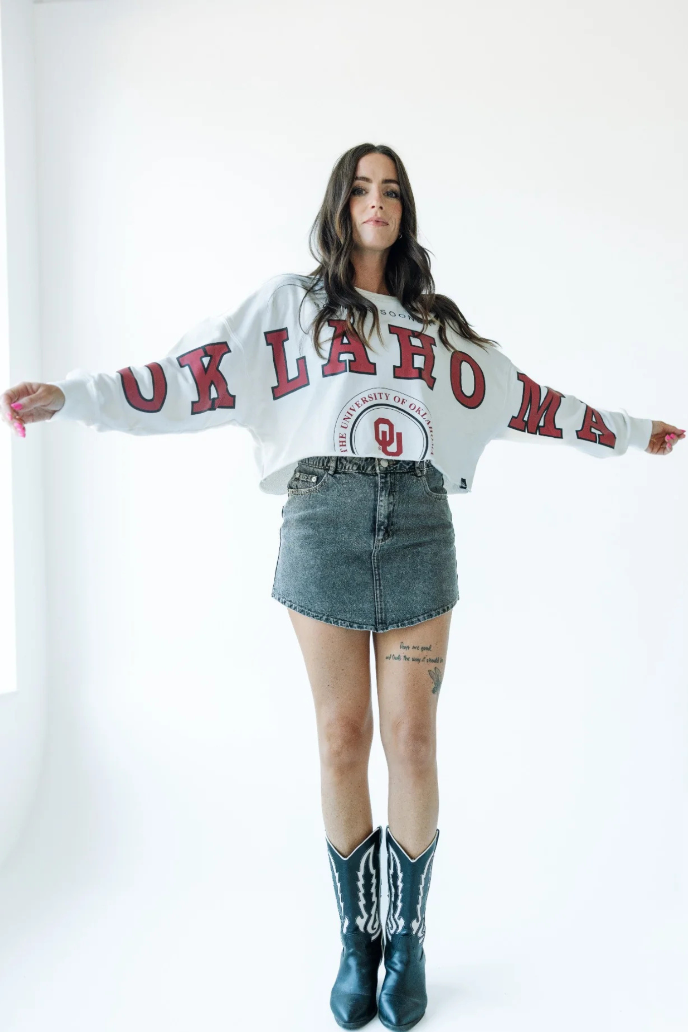 Oklahoma Phipps Split Cropped Sweatshirt in White