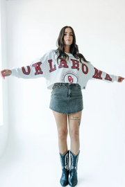 Oklahoma Phipps Split Cropped Sweatshirt in White