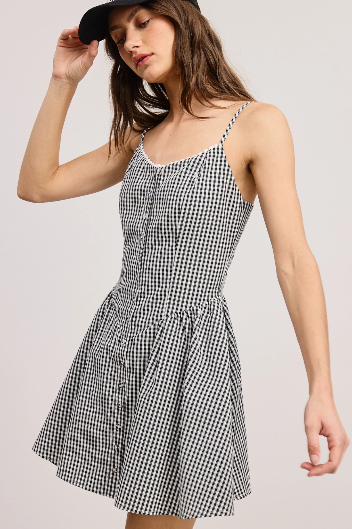 Gingham Lace Trim Mini Dress in Black