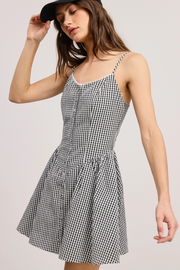 Gingham Lace Trim Mini Dress in Black