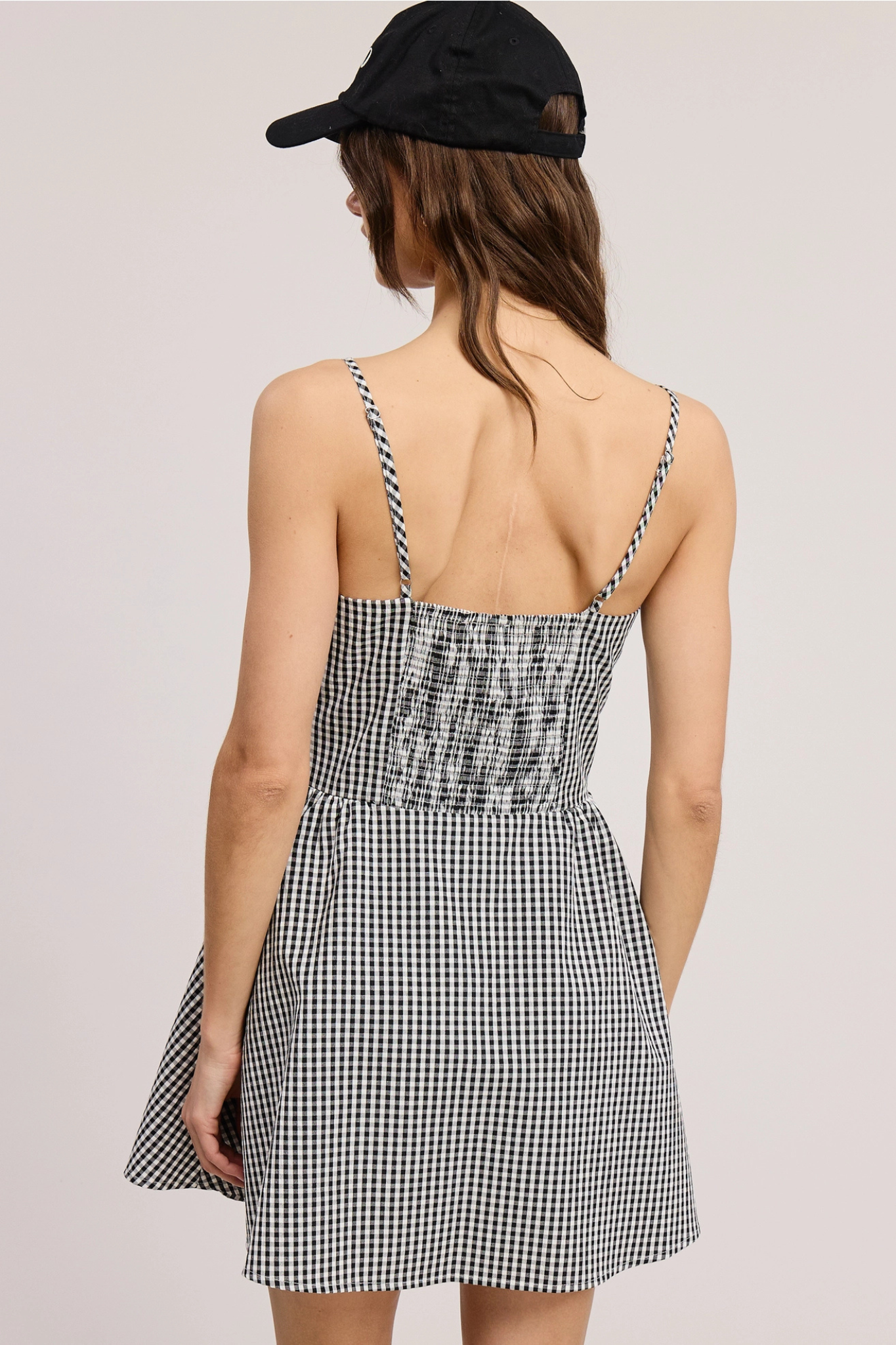 Gingham Lace Trim Mini Dress in Black