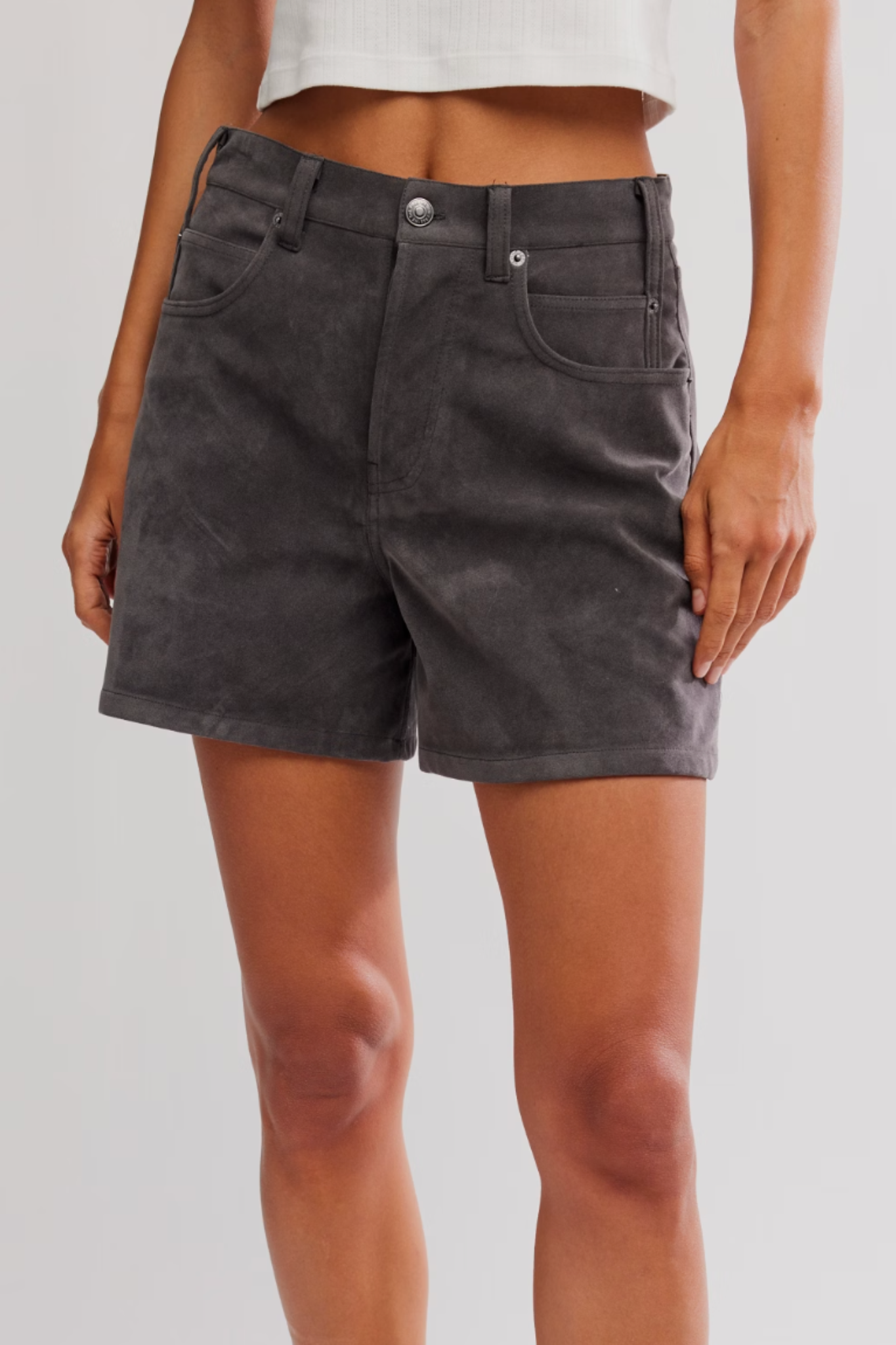 Free People: Tippi Vegan Suede Short in Dark Grey