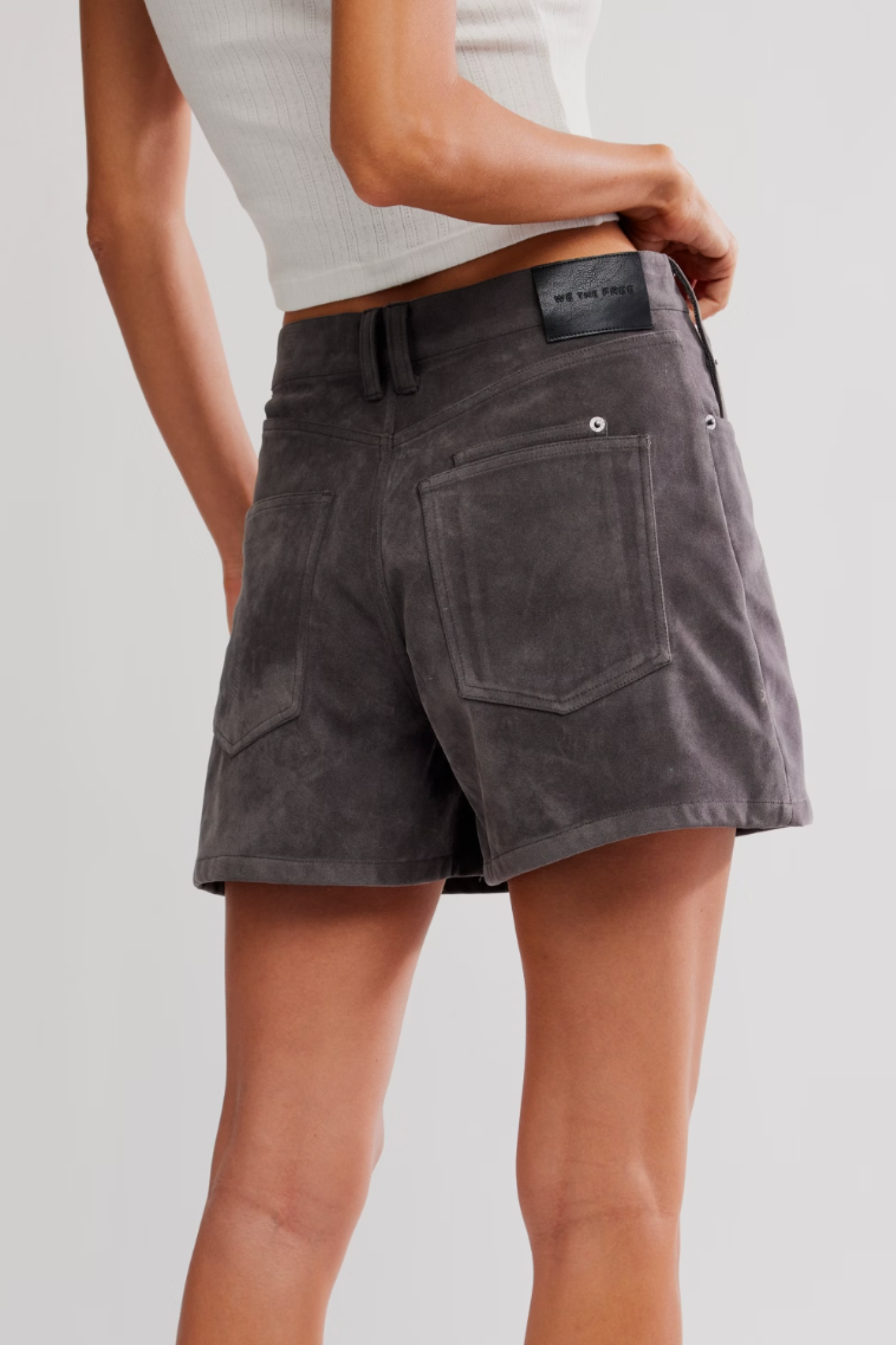Free People: Tippi Vegan Suede Short in Dark Grey