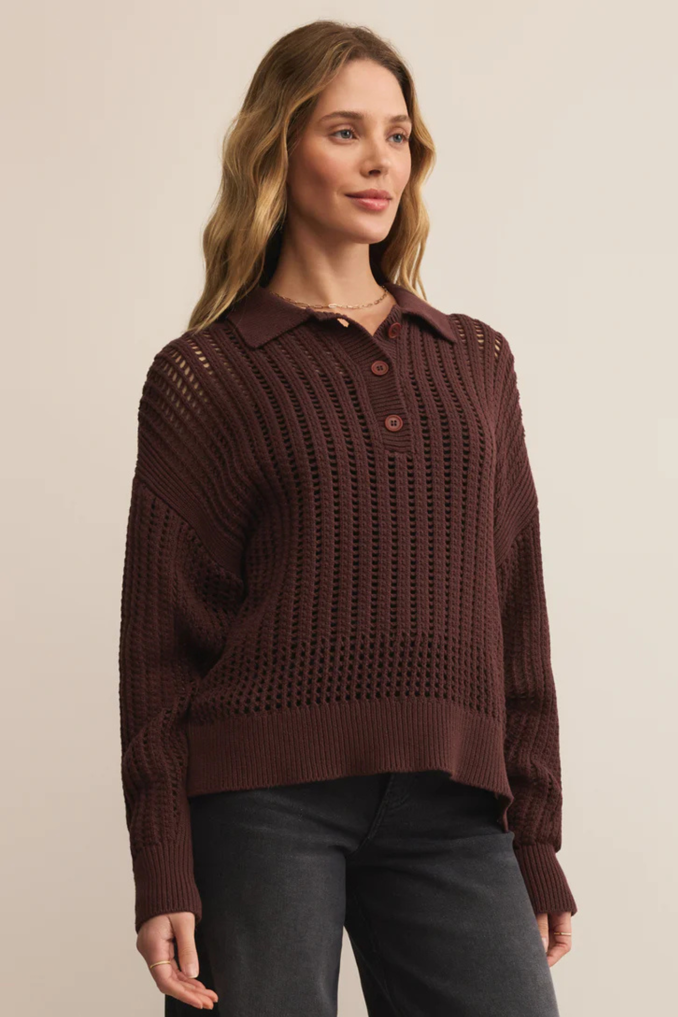 Z Supply: Looking Glass Polo Sweater in Sandalwood