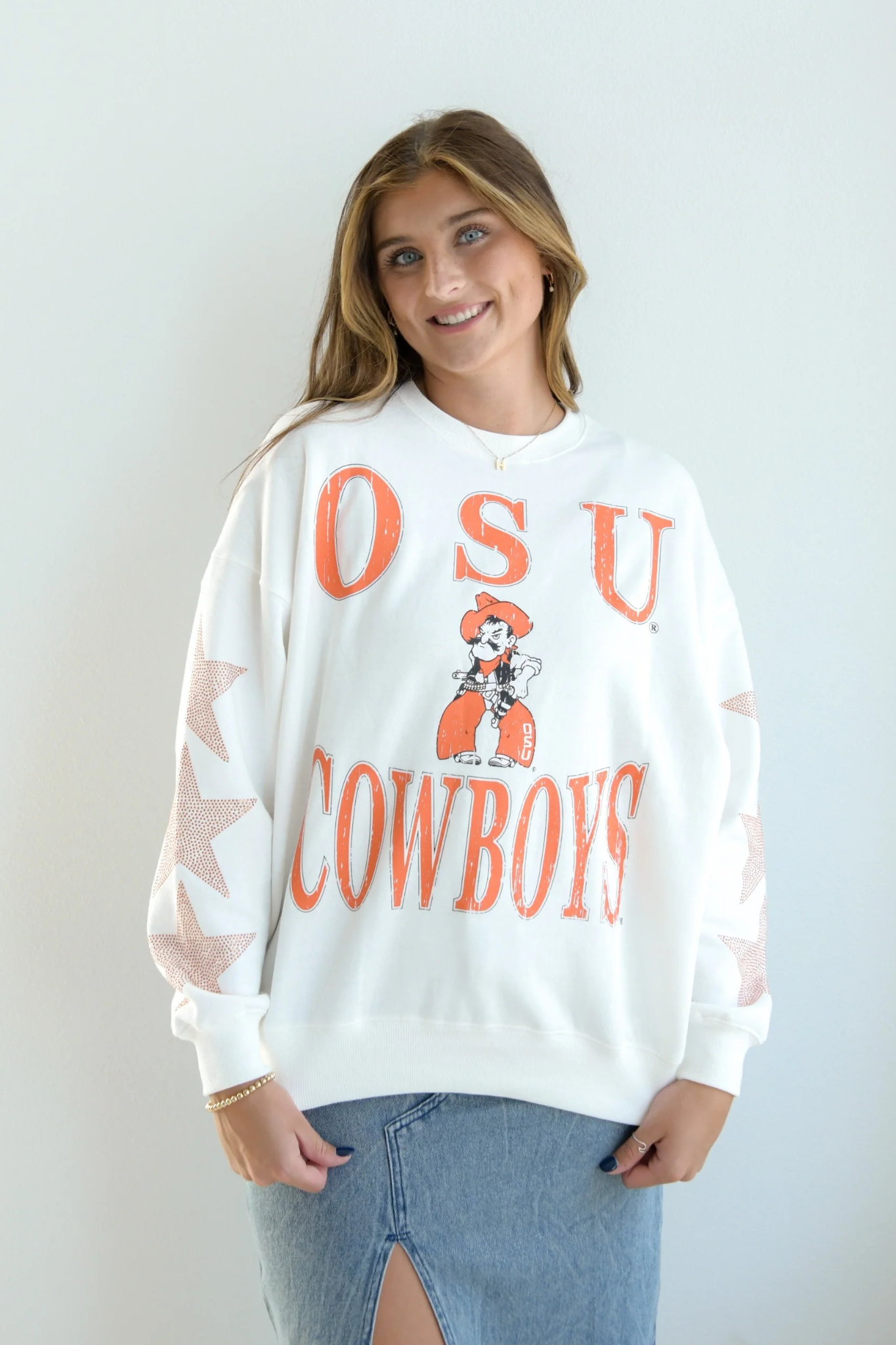 OK State Wynn Star Crewneck in White