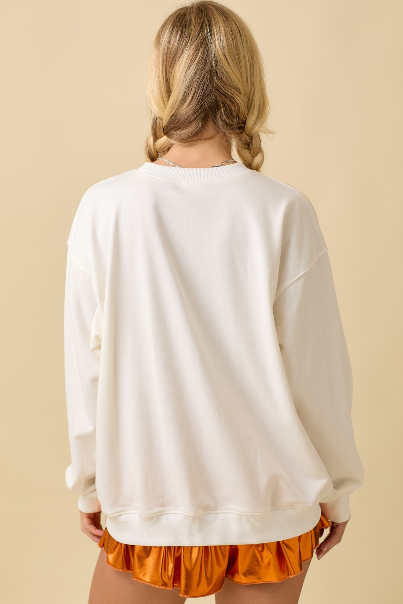 Main Strip: Cheer Patchwork Crewneck in White