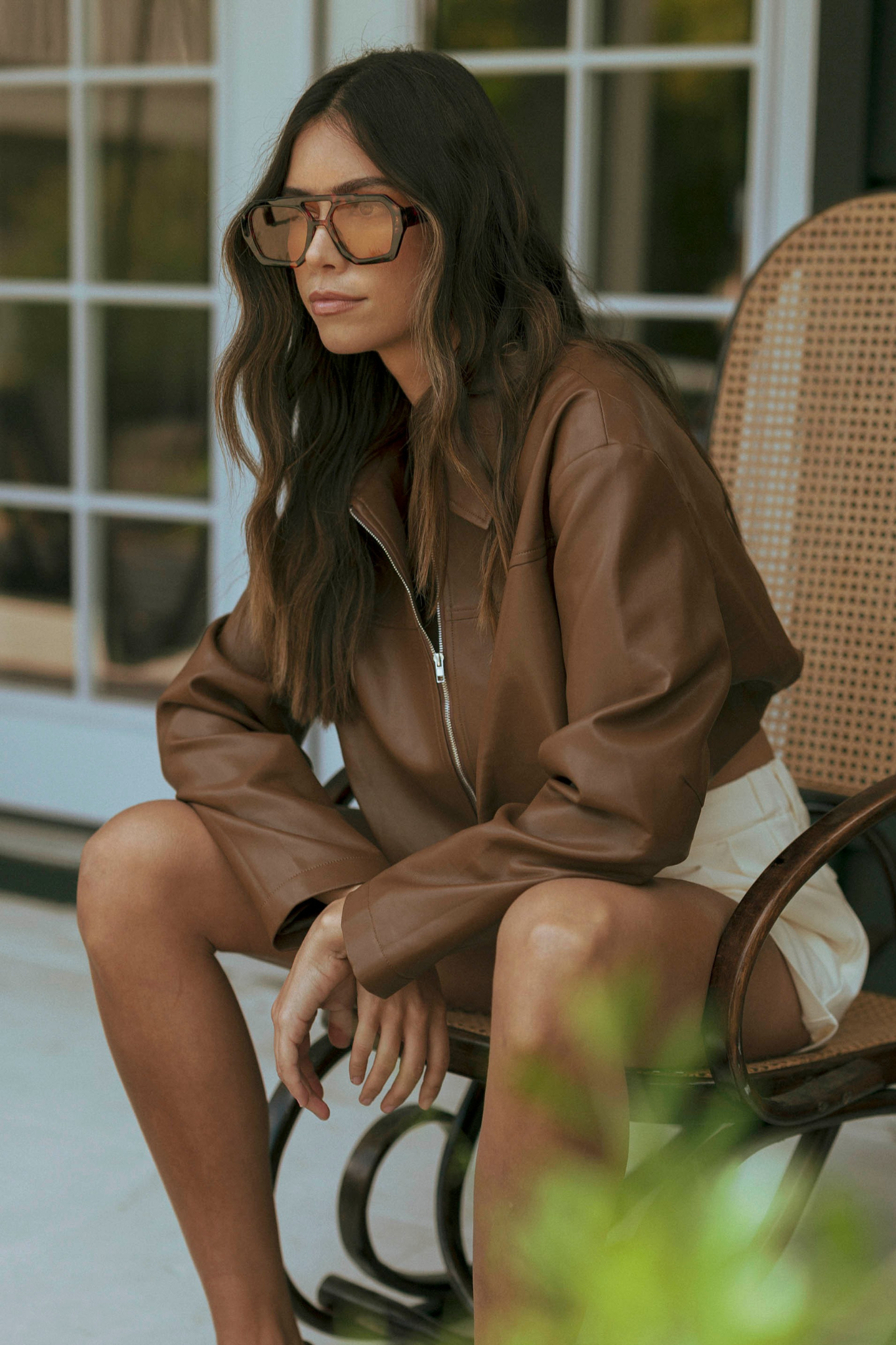 Pleated Cropped Jacket in Brown