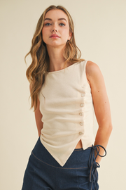 Cream Asymmetrical Button Down Tank