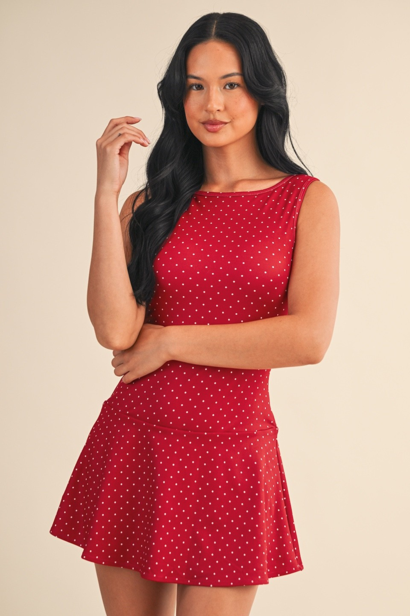 Poka Dot mini work out dress in red