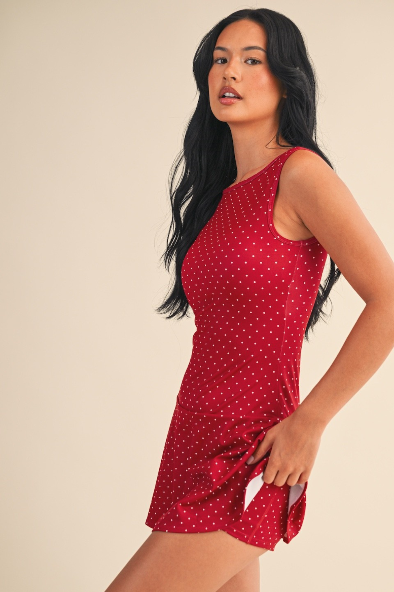 Poka Dot mini work out dress in red
