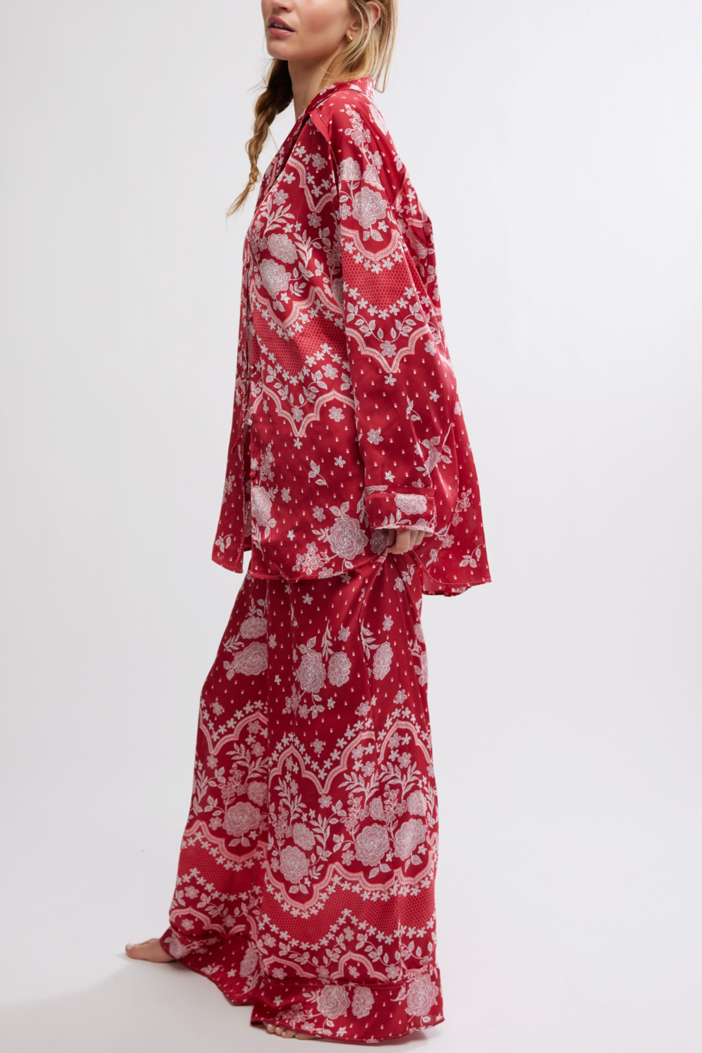 Free People: Dreamy Days Pajama Set in Cherry Combo