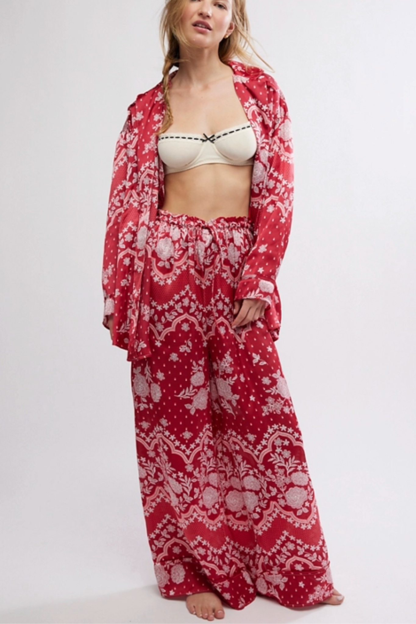 Free People: Dreamy Days Pajama Set in Cherry Combo