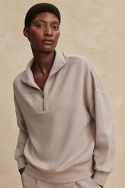 Varley: Hawley Half Zip Sweatshirt in Taupe Marl