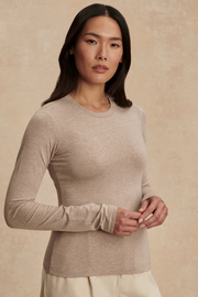Varley: Edna Long Sleeve Fitted Tee in Taupe Marl