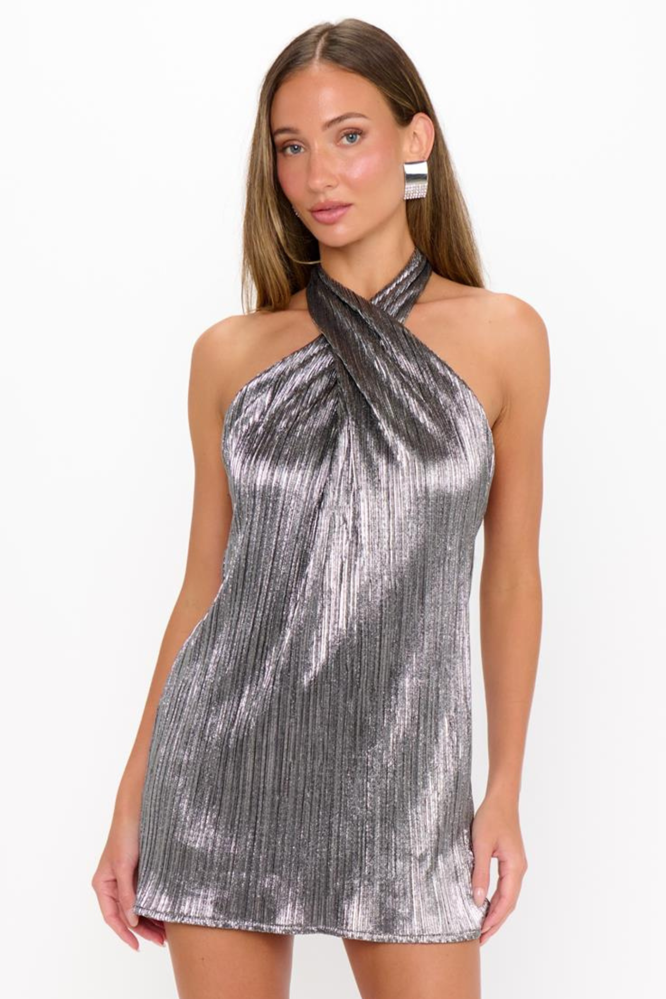 Show Me Your MuMu: Jasmine Tie Mini Dress in Pleated Silver