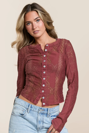 Free People: Jae Knit Long Sleeve Top in Crushed Berry
