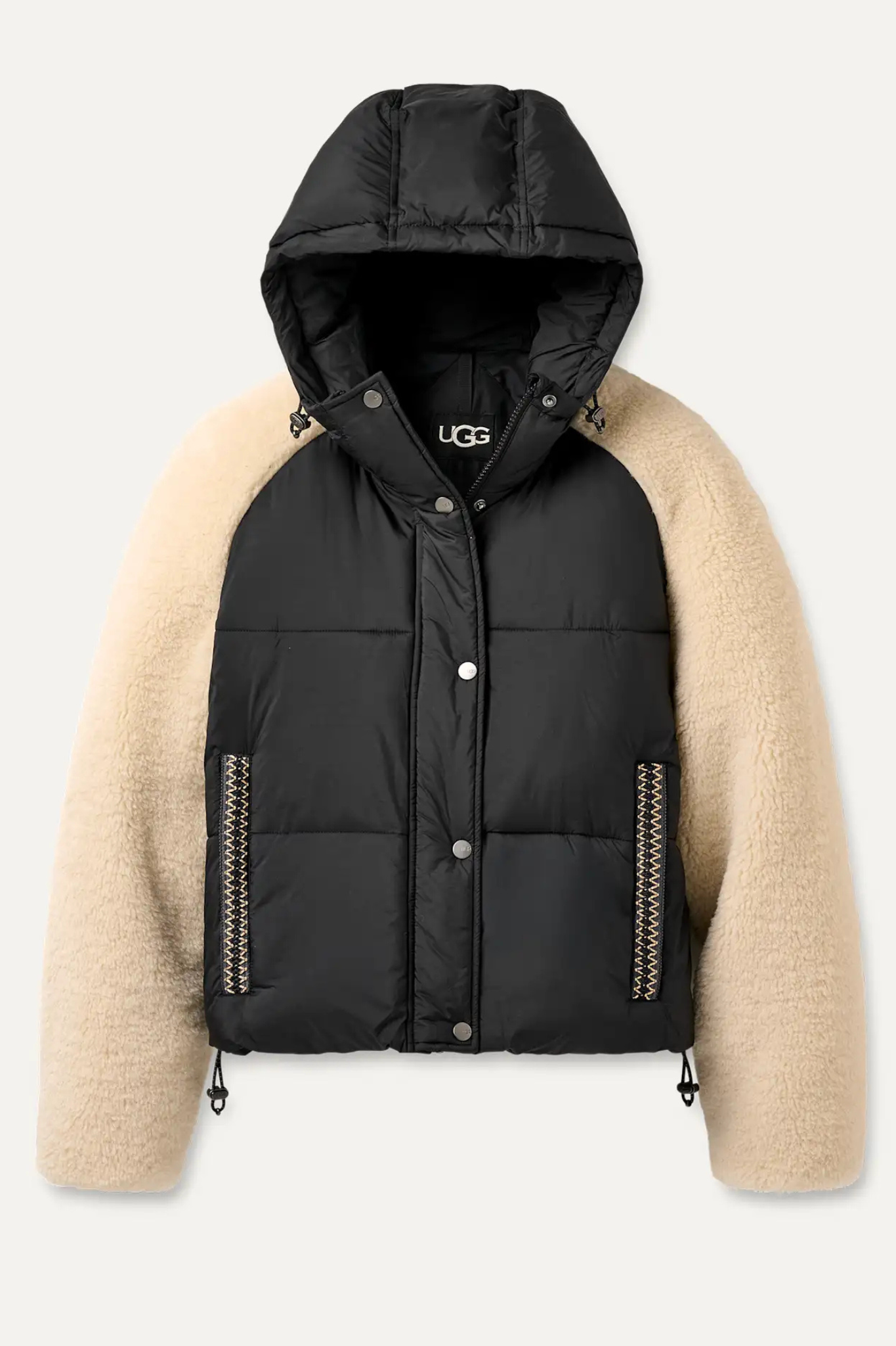 Ugg: Mykah Ugg Braid Puffer Jacket in Black/Cream – J. Cole Shoes Ugg: Mykah Ugg Braid Puffer Jacket in Black/Cream – J. Cole Shoes