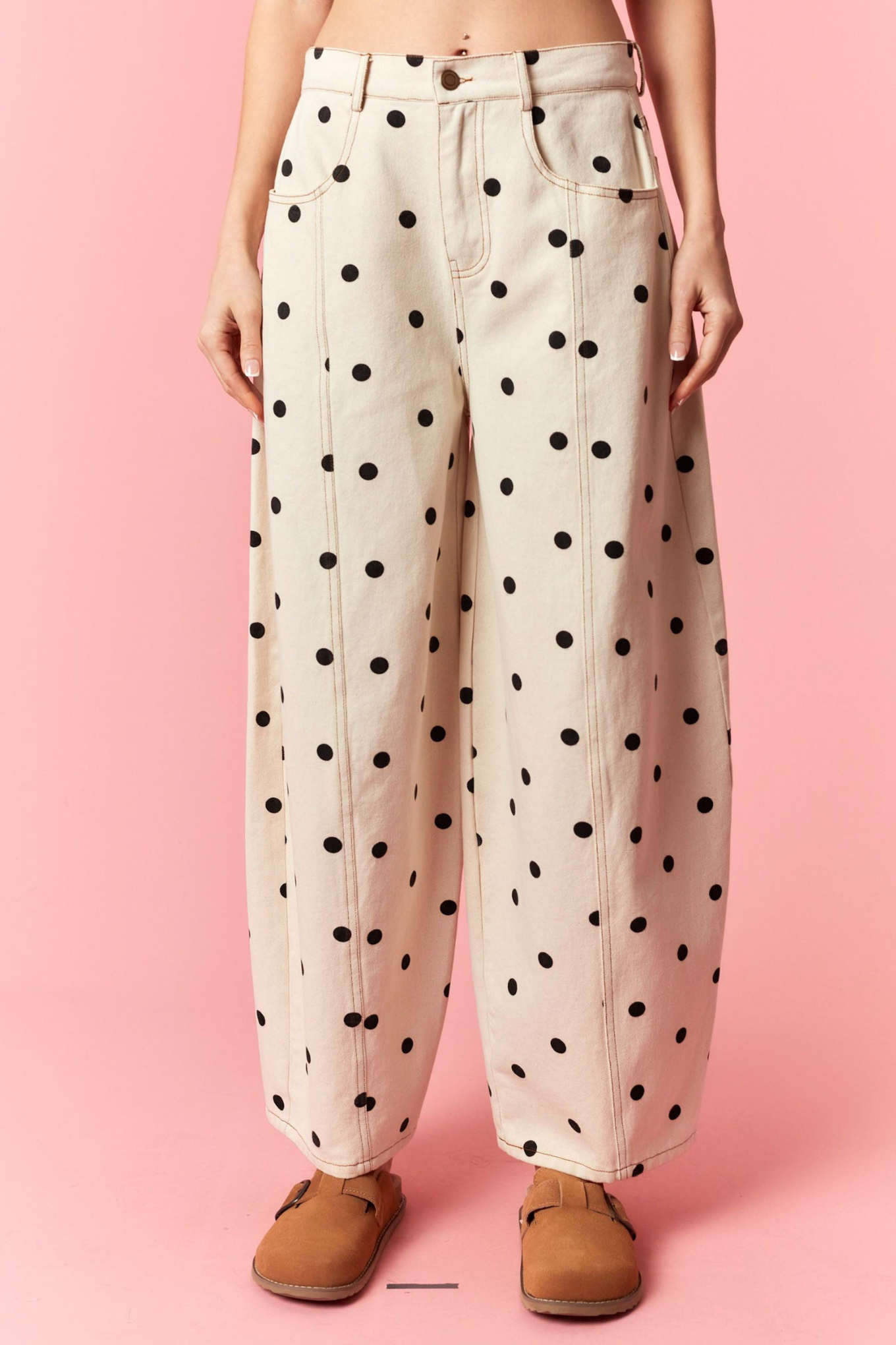 Polka Dot Printed Wide Denim Pants