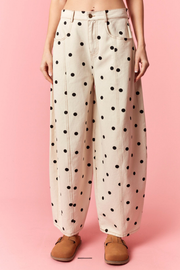Polka Dot Printed Wide Denim Pants