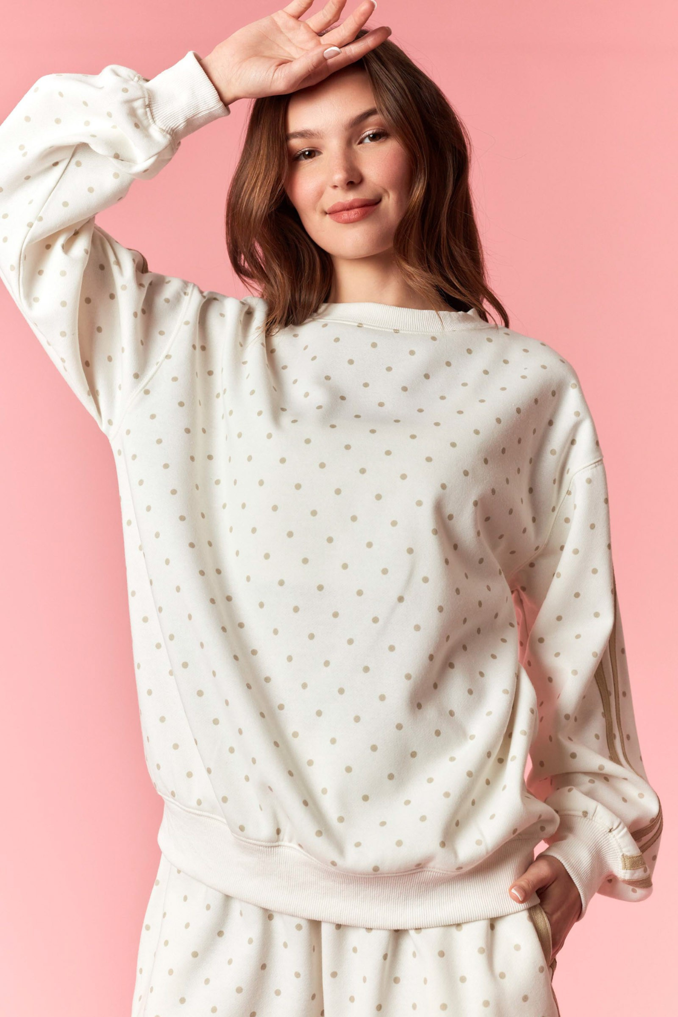 Side Solid Band Polka Dot French Terry Sweatshirt