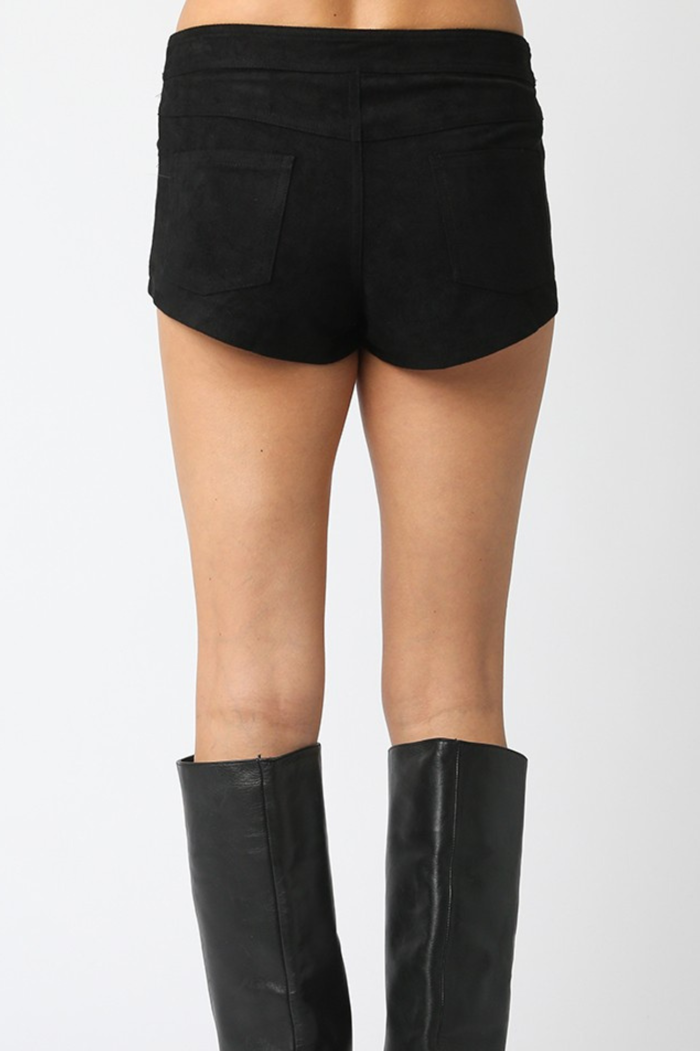 Olivaceous: Kali Suede Mini Shorts in Black