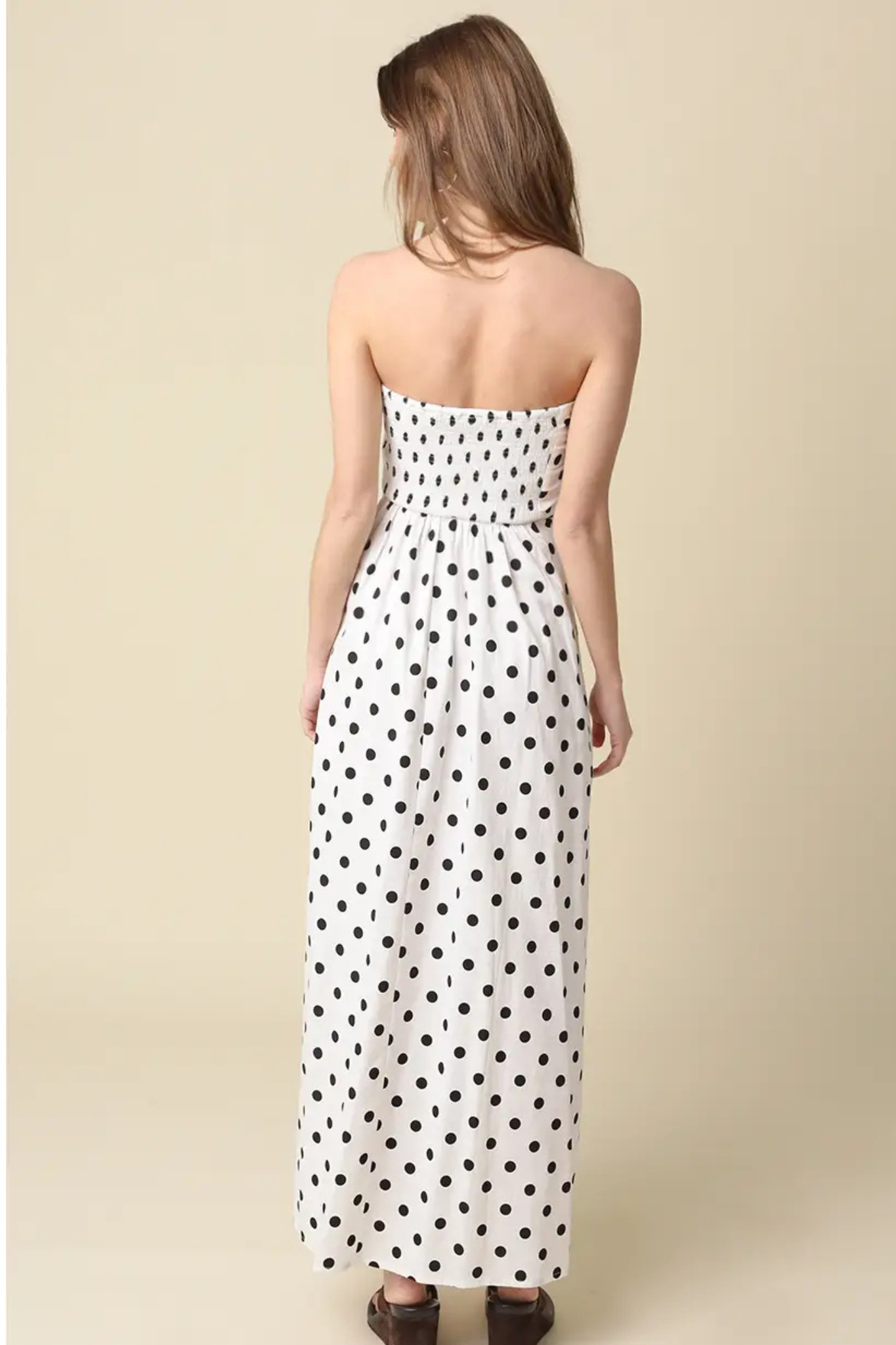 Olivaceous: Vivian Maxi Dress in White Black Polka Dot