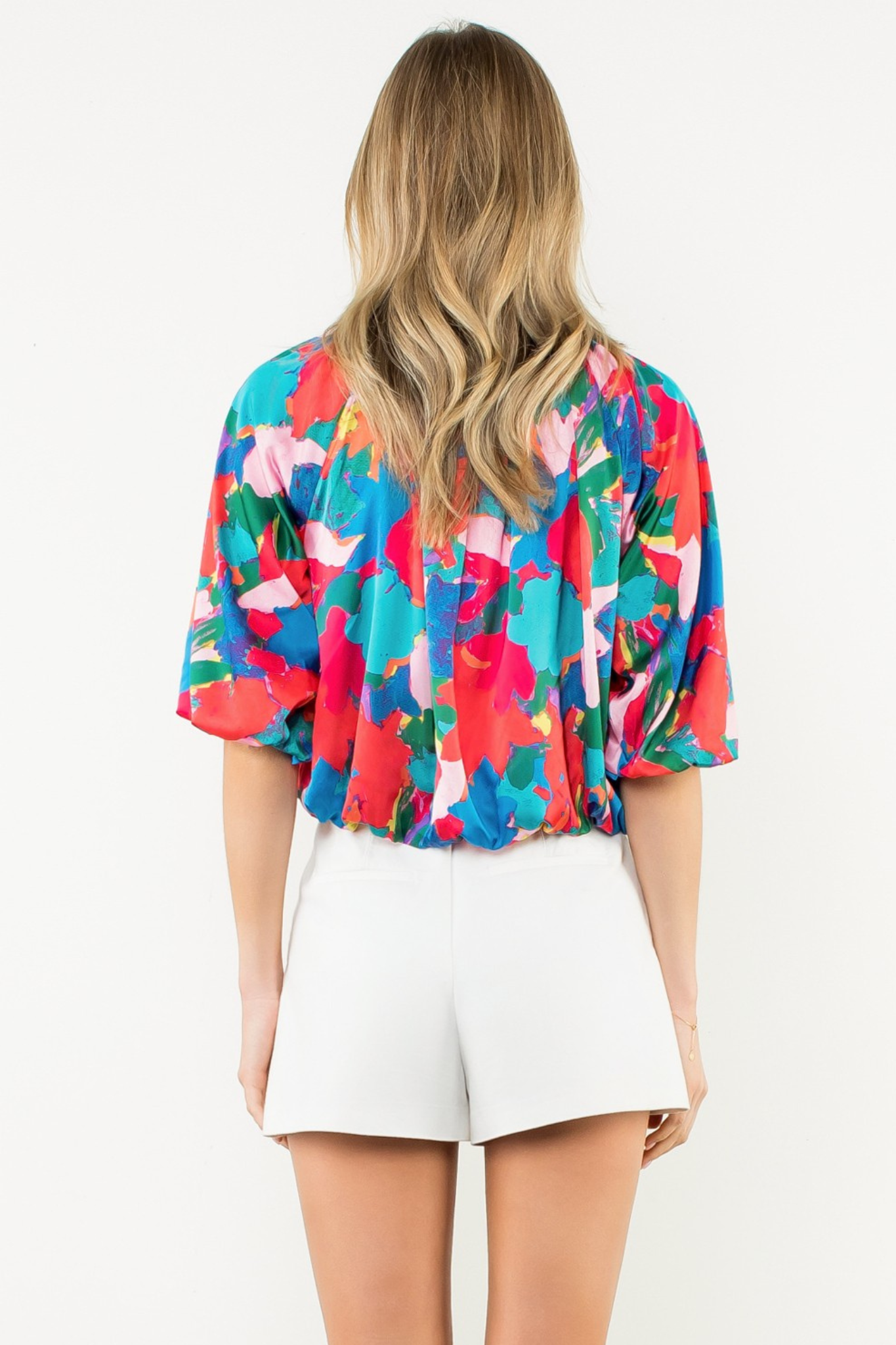 Balloon Sleeve Abstract Print Top