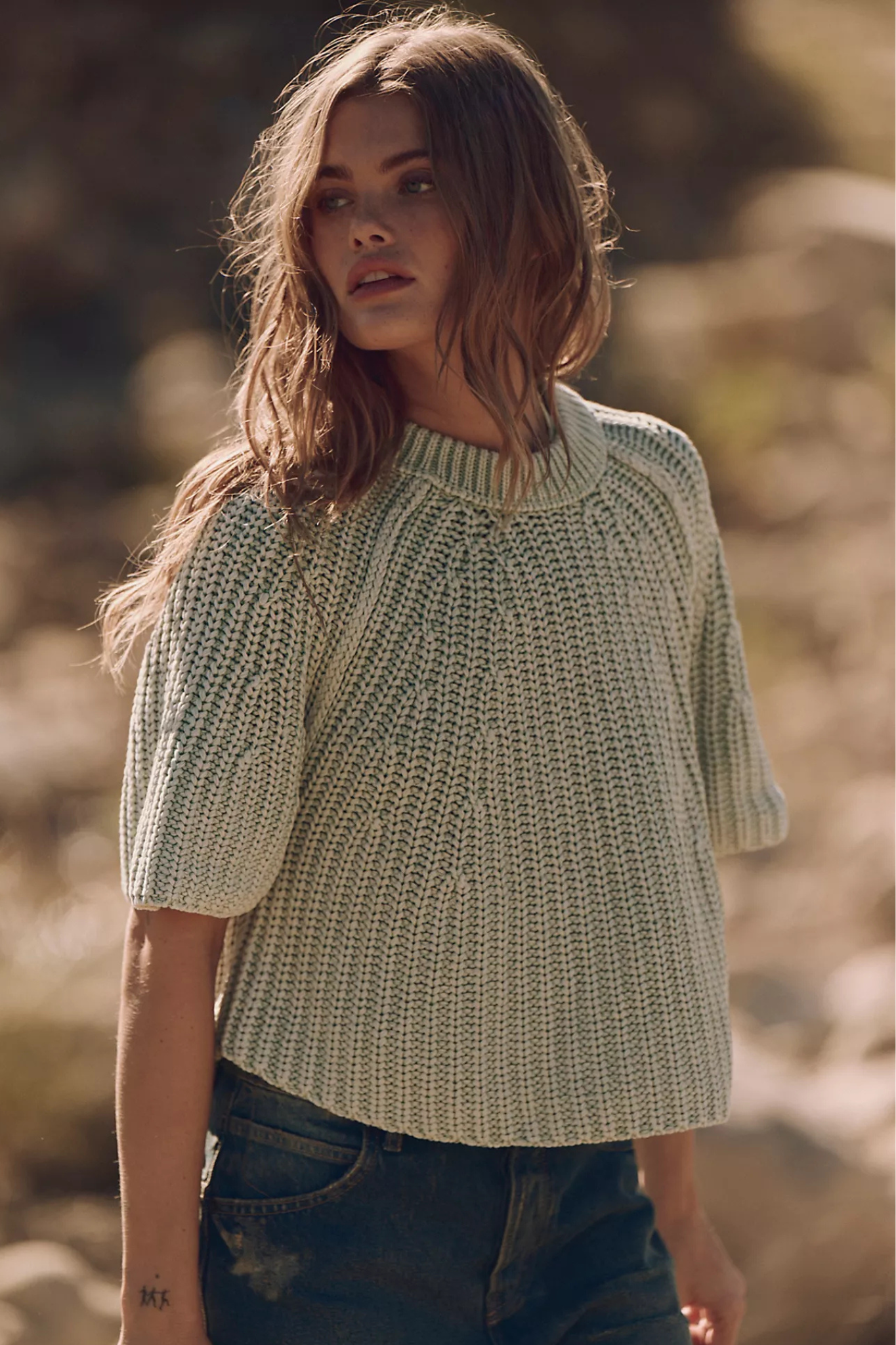 Free People: Amy Sweater Tee in Cameo Green