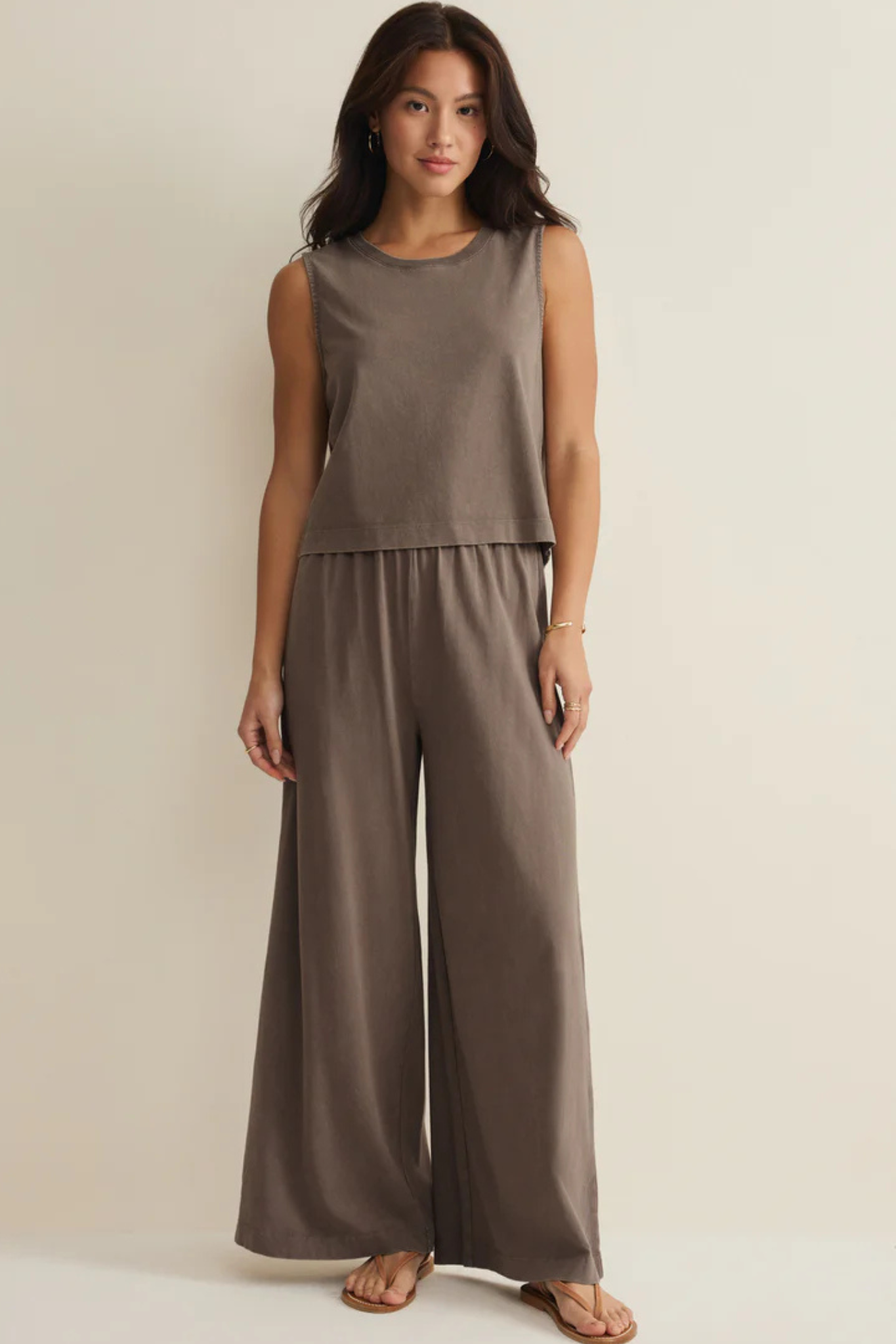 Z Supply: Scout Jersey Crop Flare Pant in Perfectly Taupe