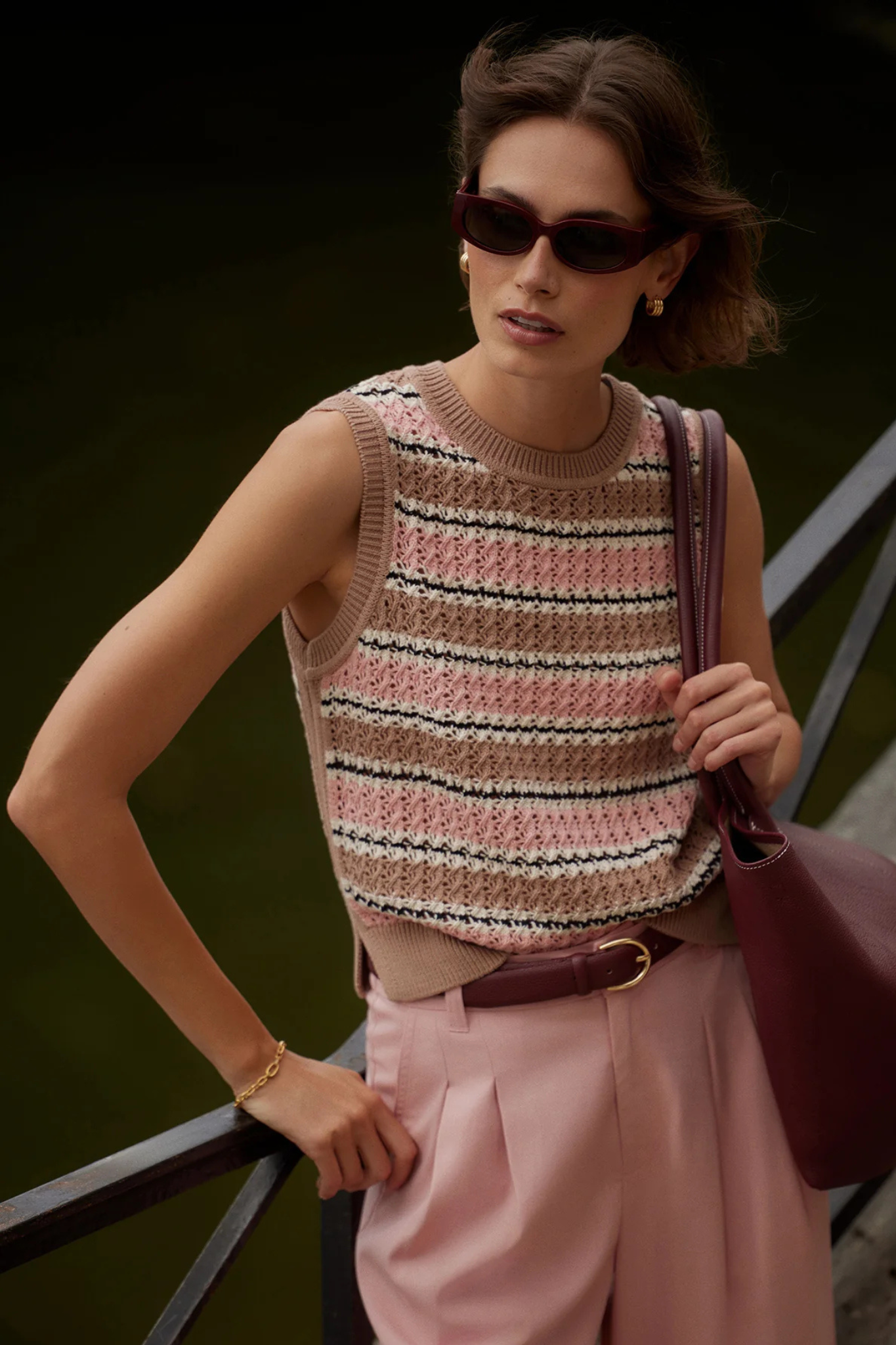 Varley: Deeley Tank in Warm Taupe/Mellow Rose