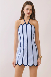 Baby blue and navy Scalloped mini dress