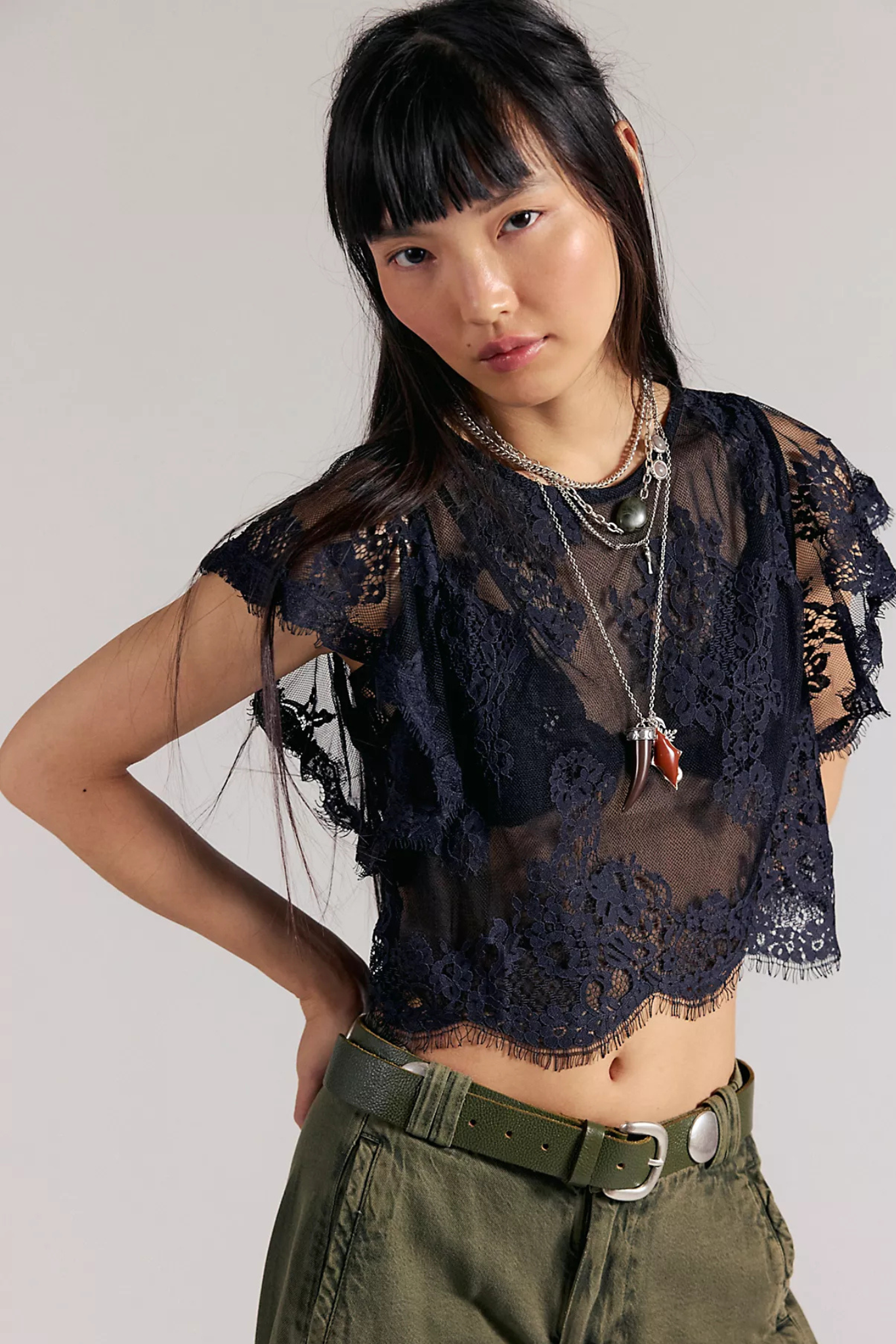 Free People: Lunar Ash Lace Top in Black